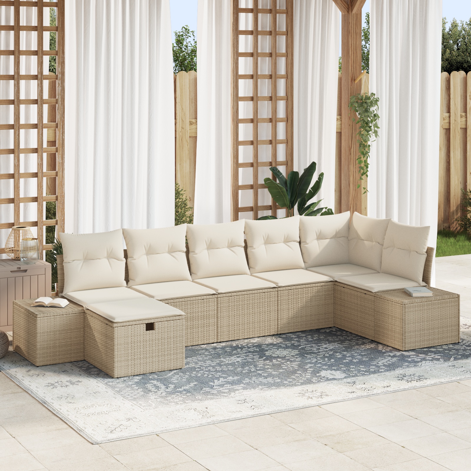 3359400 1 Set de canapele pentru grădină cu pernă 7 pcs Bej Rattan poli Set de canapele pentru grădină cu pernă 7 pcs Bej Rattan poli