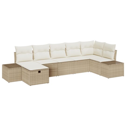 3359400 2 Set de canapele pentru grădină cu pernă 7 pcs Bej Rattan poli 3359400 2