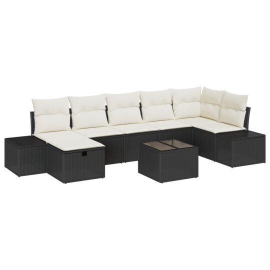 Alternative view of Set de canapele pentru grădină cu pernă 8 pcs Negru Rattan poli