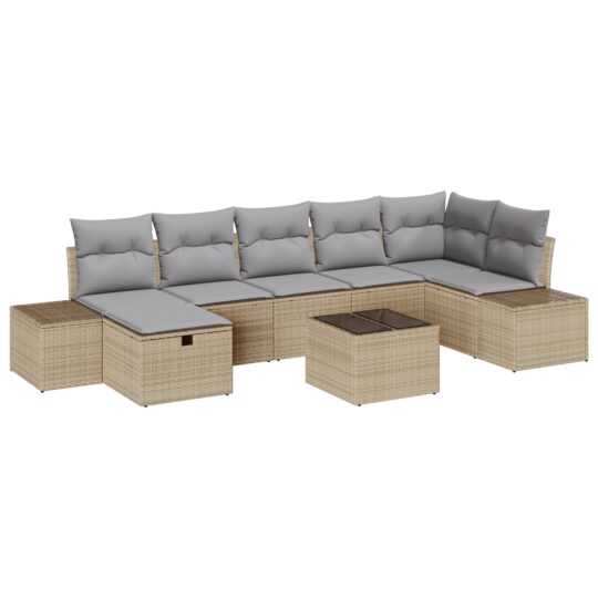 Alternative view of Set de canapele pentru grădină cu pernă 8 pcs Bej Rattan poli