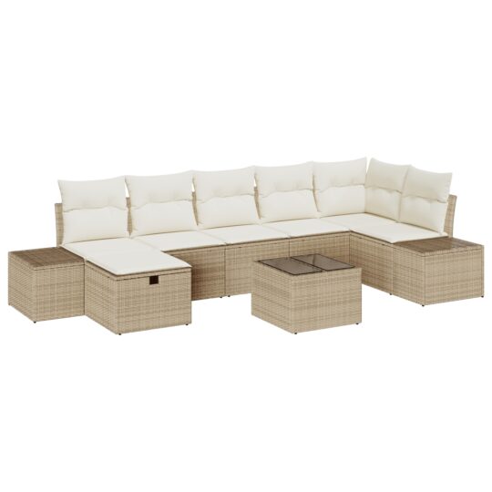 Alternative view of Set de canapele pentru grădină cu pernă 8 pcs Bej Rattan poli