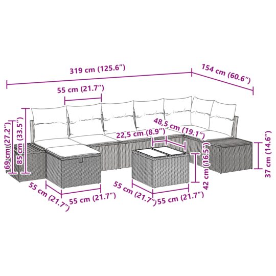 3359411 11 Set de canapele pentru grădină 8 pcs Gri deschis Rattan poli 3359411 11