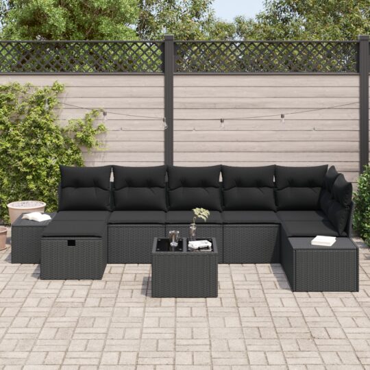 3359412 3 Set de canapele pentru grădină cu pernă 8 pcs Negru Rattan poli 3359412 3