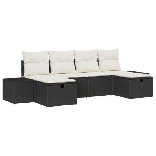Alternative view of Set de canapele pentru grădină cu pernă 6 pcs Negru Rattan poli