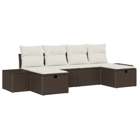 Alternative view of Set de canapele pentru grădină cu pernă 6 pcs Maro Rattan poli