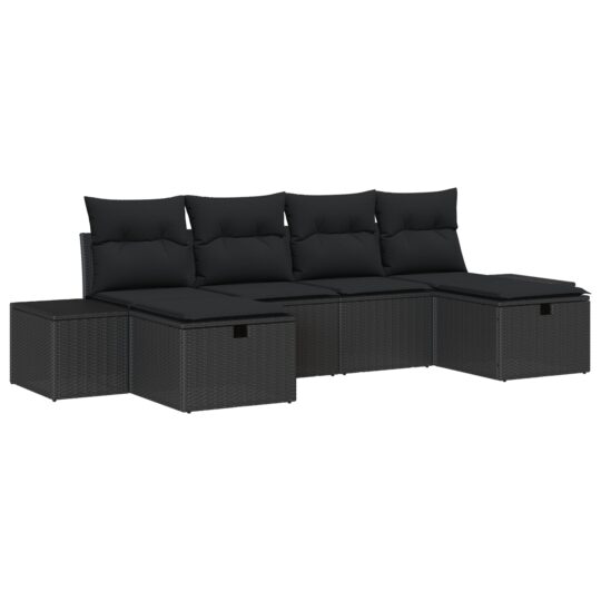 3359422 2 Set de canapele pentru grădină cu pernă 6 pcs Negru Rattan poli 3359422 2