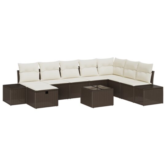 Alternative view of Set de canapele pentru grădină cu pernă 9 pcs Maro Rattan poli