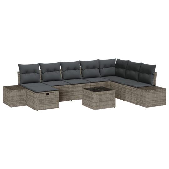 3359438 2 Set de canapele pentru grădină cu pernă 9 pcs Gri Rattan poli 3359438 2