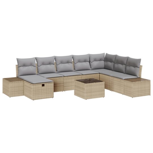 Alternative view of Set de canapele pentru grădină cu pernă 9 pcs Bej Rattan poli