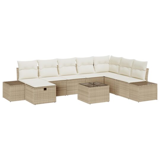Alternative view of Set de canapele pentru grădină cu pernă 9 pcs Bej Rattan poli