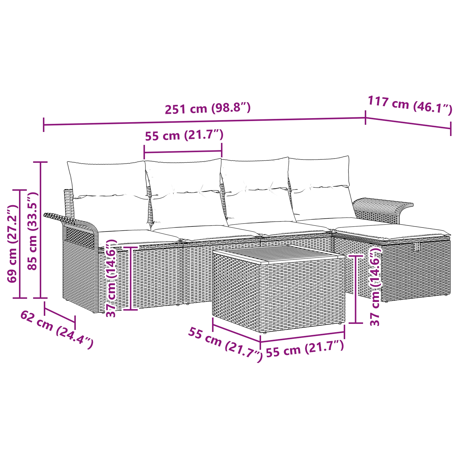 3359446 10 Set de canapele pentru grădină 6 pcs Negru Rattan poli Set de canapele pentru grădină 6 pcs Negru Rattan poli - imagine 10