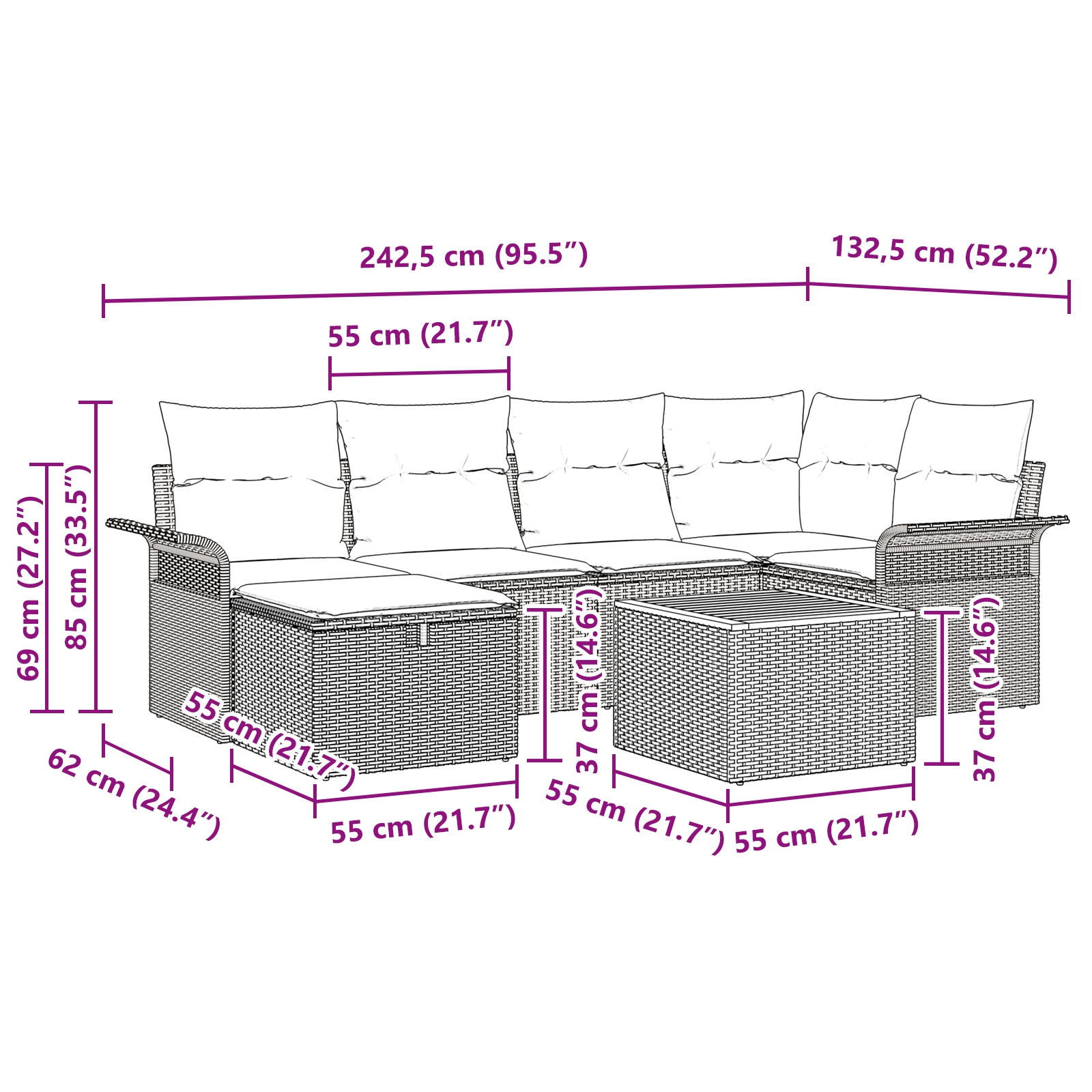 3359453 11 Set de canapele pentru grădină cu pernă 7 pcs Negru Rattan poli Set de canapele pentru grădină cu pernă 7 pcs Negru Rattan poli - imagine 11