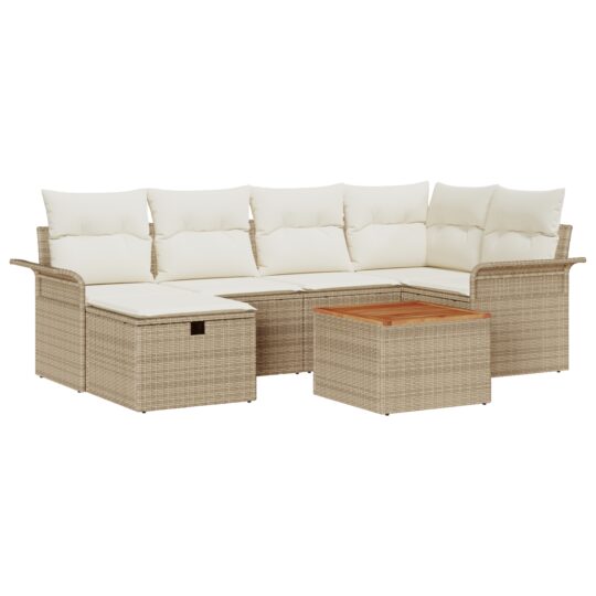 Alternative view of Set de canapele pentru grădină cu pernă 7 pcs Bej Rattan poli