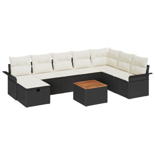 Alternative view of Set de canapele pentru grădină cu pernă 9 pcs Negru Rattan poli