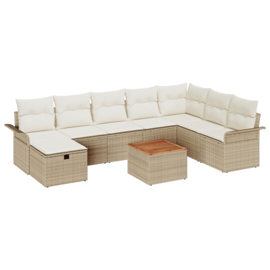 Alternative view of Set de canapele pentru grădină cu pernă 9 pcs Bej Rattan poli