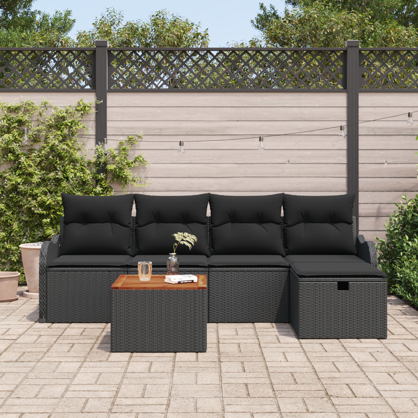 3359478 3 Set de canapele pentru grădină cu pernă 6 pcs Negru Rattan poli Set de canapele pentru grădină cu pernă 6 pcs Negru Rattan poli - imagine 3