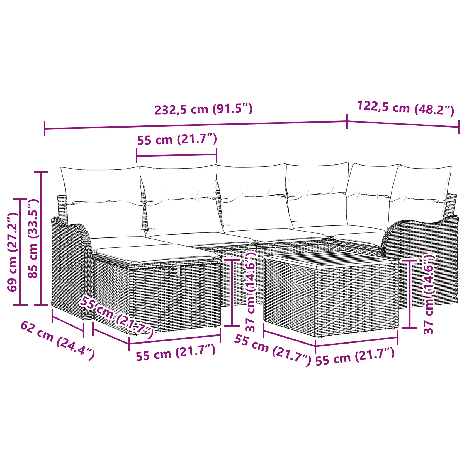 3359484 11 Set de canapele pentru grădină cu pernă 7 pcs Bej Rattan poli Set de canapele pentru grădină cu pernă 7 pcs Bej Rattan poli - imagine 11