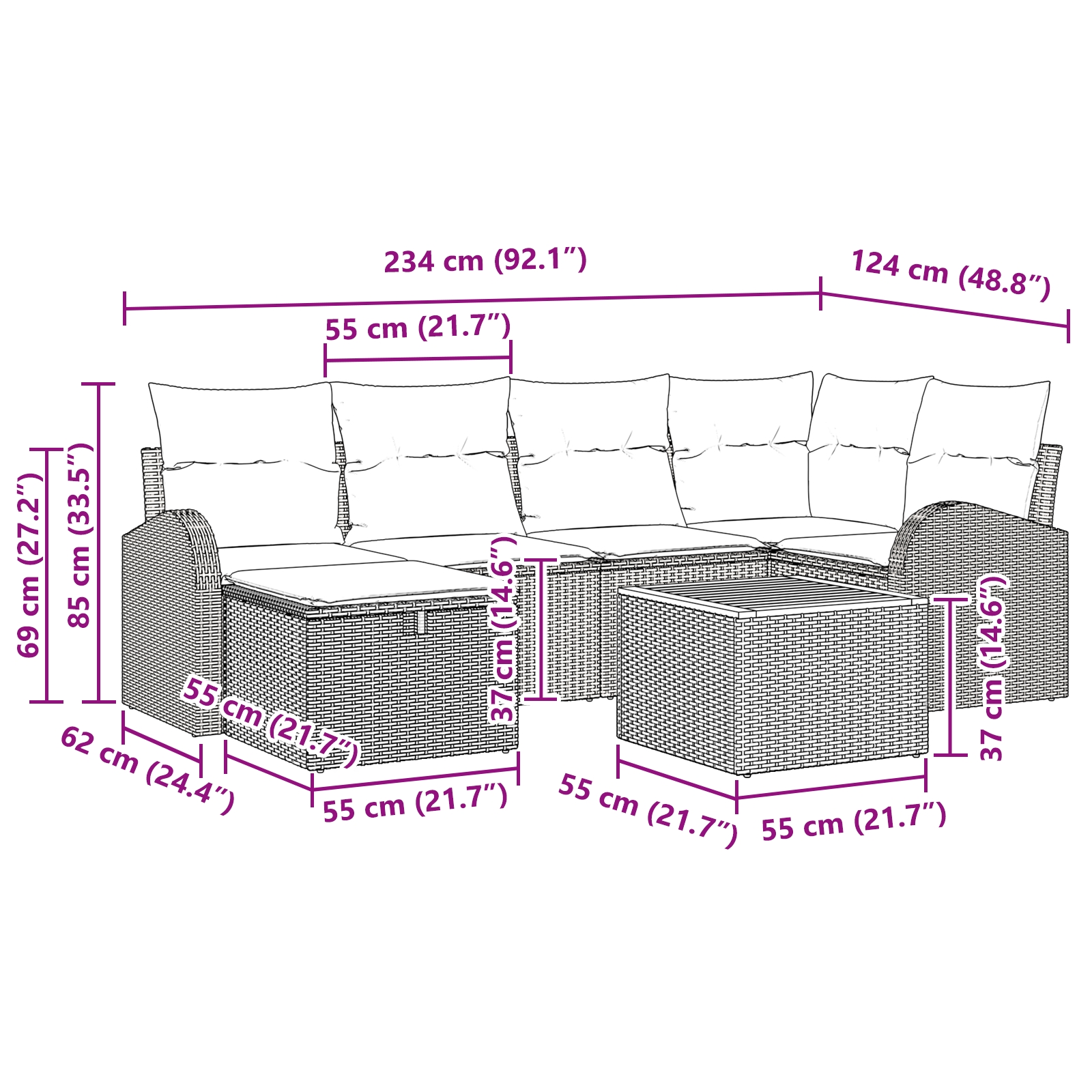 3359512 11 Set de canapele pentru grădină cu pernă 7 pcs Bej Rattan poli Set de canapele pentru grădină cu pernă 7 pcs Bej Rattan poli - imagine 11