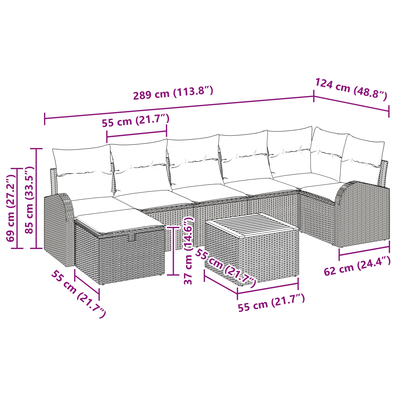 3359518 11 Set de canapele pentru grădină cu pernă 8 pcs Bej Rattan poli Set de canapele pentru grădină cu pernă 8 pcs Bej Rattan poli - imagine 11