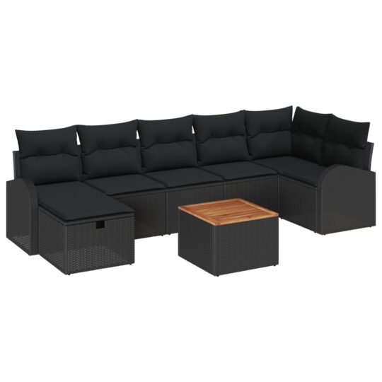 3359520 2 Set de canapele pentru grădină cu pernă 8 pcs Negru Rattan poli 3359520 2