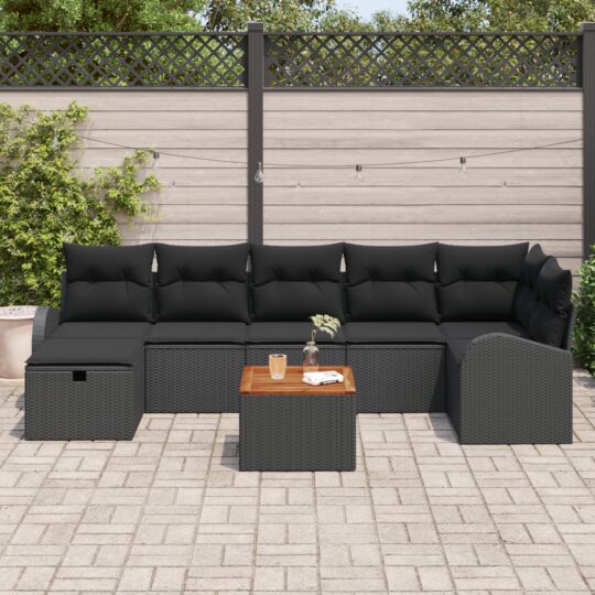 3359520 3 Set de canapele pentru grădină cu pernă 8 pcs Negru Rattan poli 3359520 3