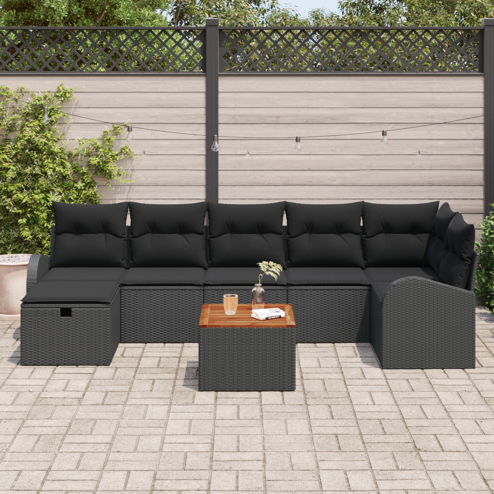 3359520 3 Set de canapele pentru grădină cu pernă 8 pcs Negru Rattan poli Set de canapele pentru grădină cu pernă 8 pcs Negru Rattan poli - imagine 3