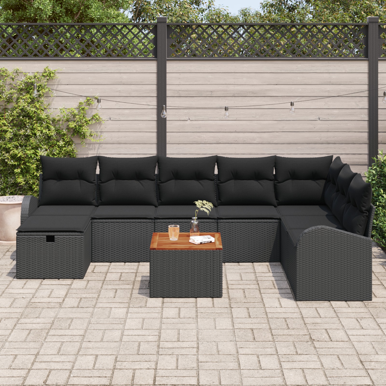 3359527 3 Set de canapele pentru grădină cu pernă 9 pcs Negru Rattan poli Set de canapele pentru grădină cu pernă 9 pcs Negru Rattan poli - imagine 3