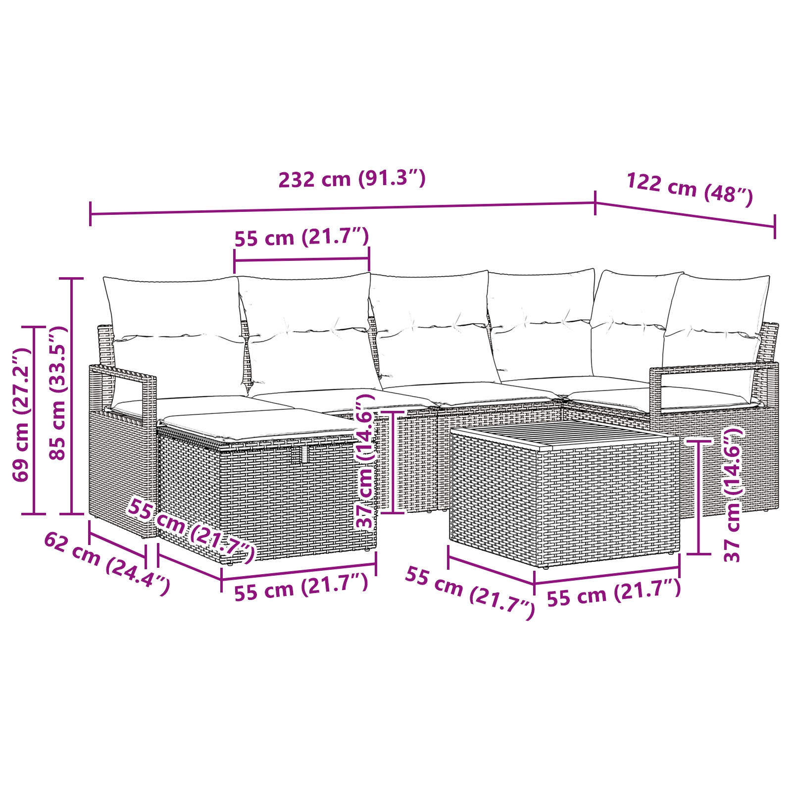 3359539 11 Set de canapele pentru grădină cu pernă 7 pcs Bej Rattan poli Set de canapele pentru grădină cu pernă 7 pcs Bej Rattan poli - imagine 11