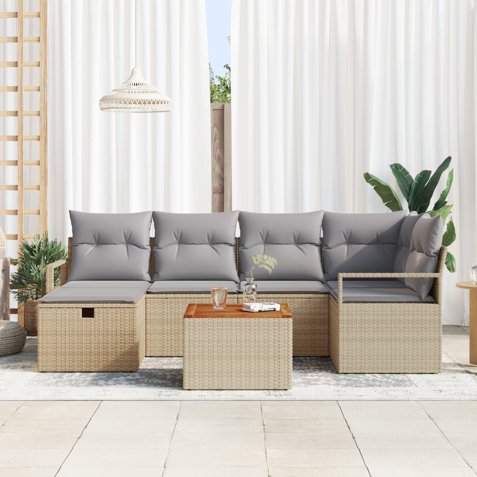 3359539 3 Set de canapele pentru grădină cu pernă 7 pcs Bej Rattan poli Set de canapele pentru grădină cu pernă 7 pcs Bej Rattan poli - imagine 3