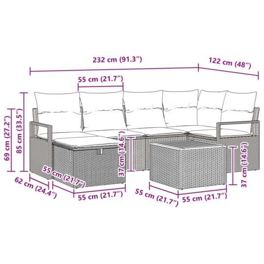 3359540 11 Set de canapele pentru grădină cu pernă 7 pcs Bej Rattan poli 3359540 11