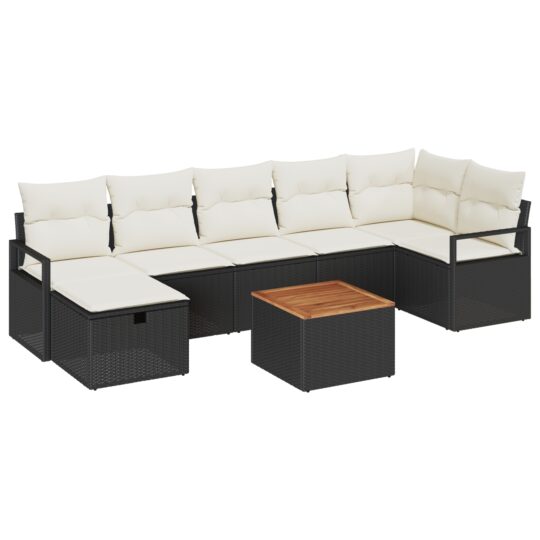 Alternative view of Set de canapele pentru grădină cu pernă 8 pcs Negru Rattan poli