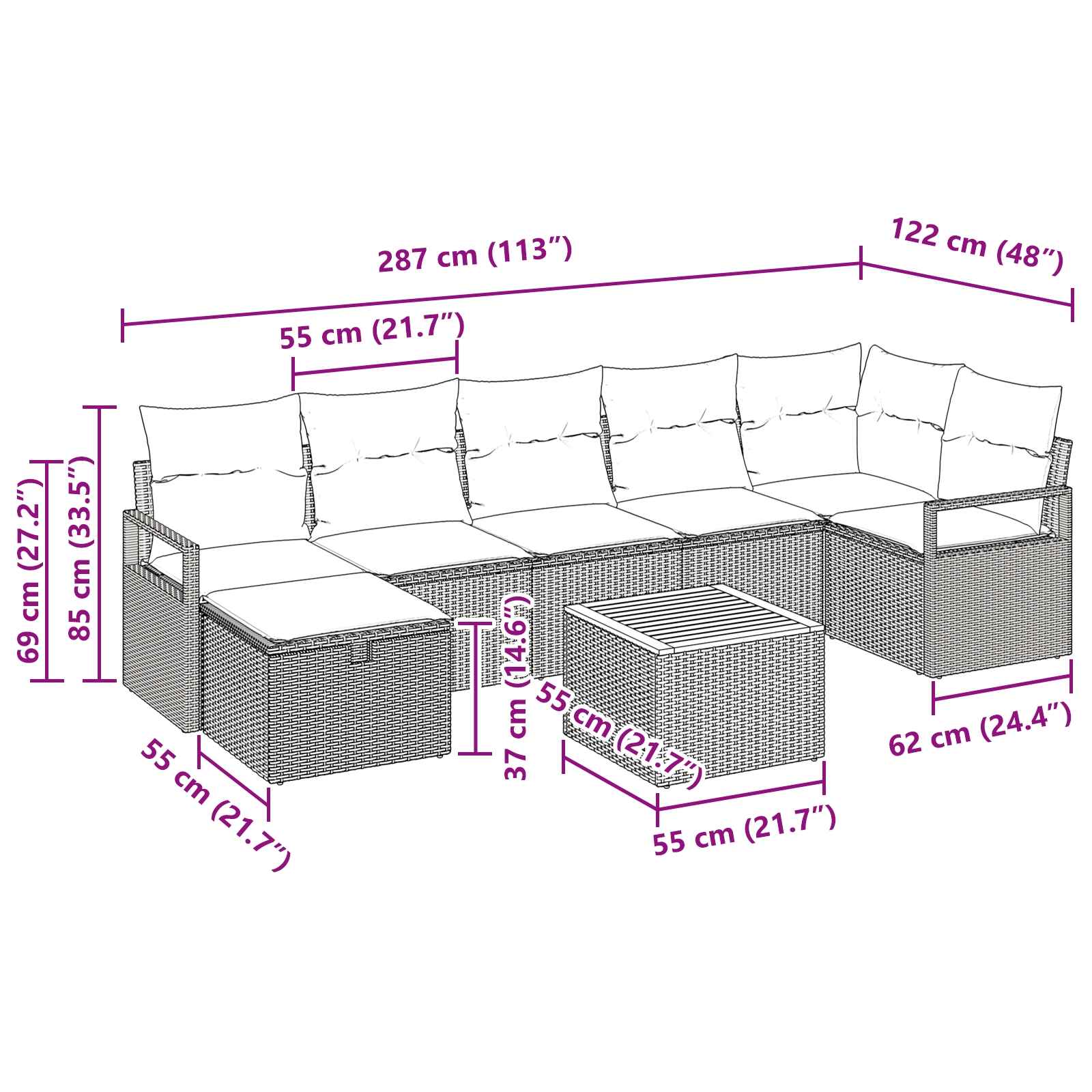 3359547 11 Set de canapele pentru grădină cu pernă 8 pcs Bej Rattan poli Set de canapele pentru grădină cu pernă 8 pcs Bej Rattan poli - imagine 11