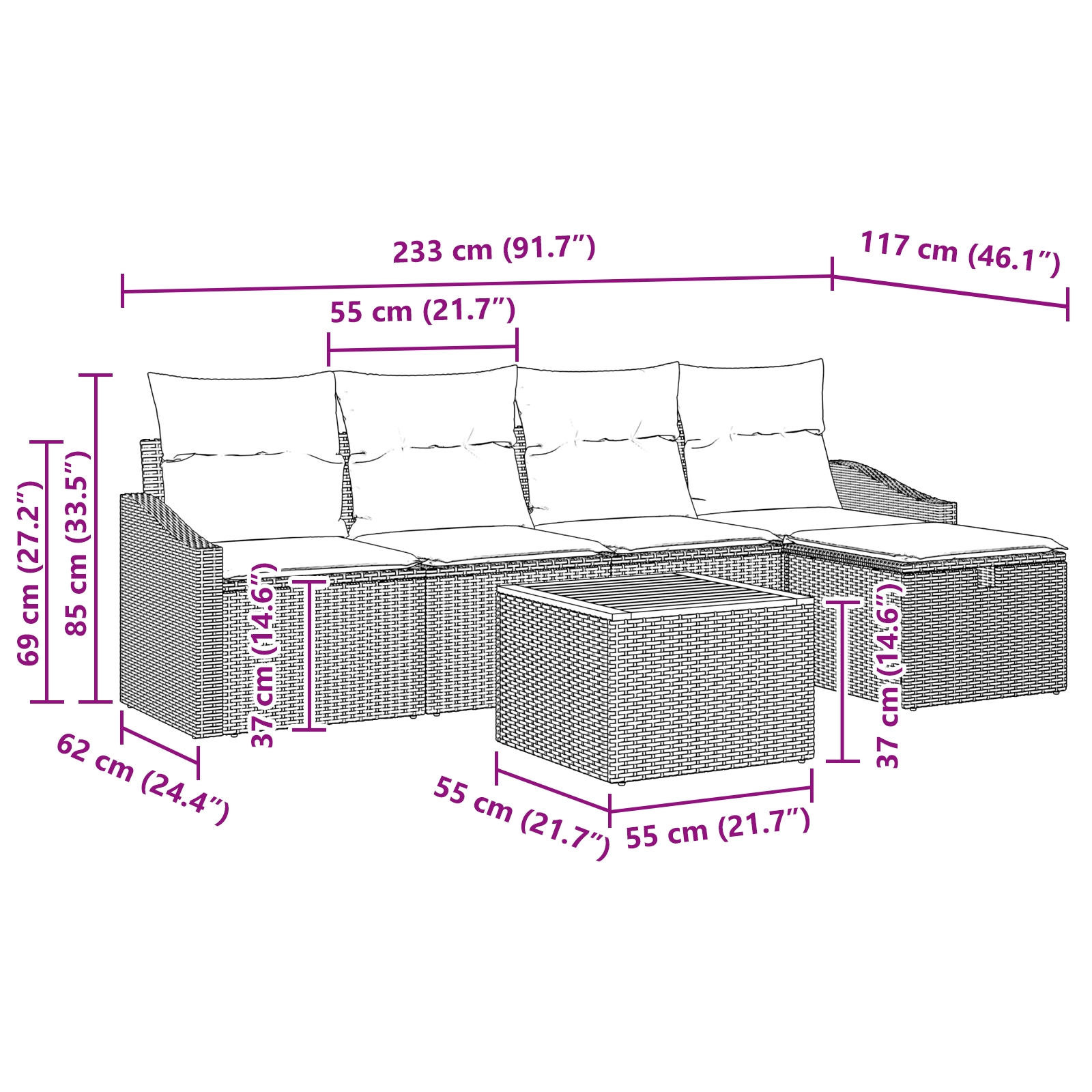 3359562 10 Set de canapele pentru grădină cu pernă 6 pcs Negru Rattan poli Set de canapele pentru grădină cu pernă 6 pcs Negru Rattan poli - imagine 10