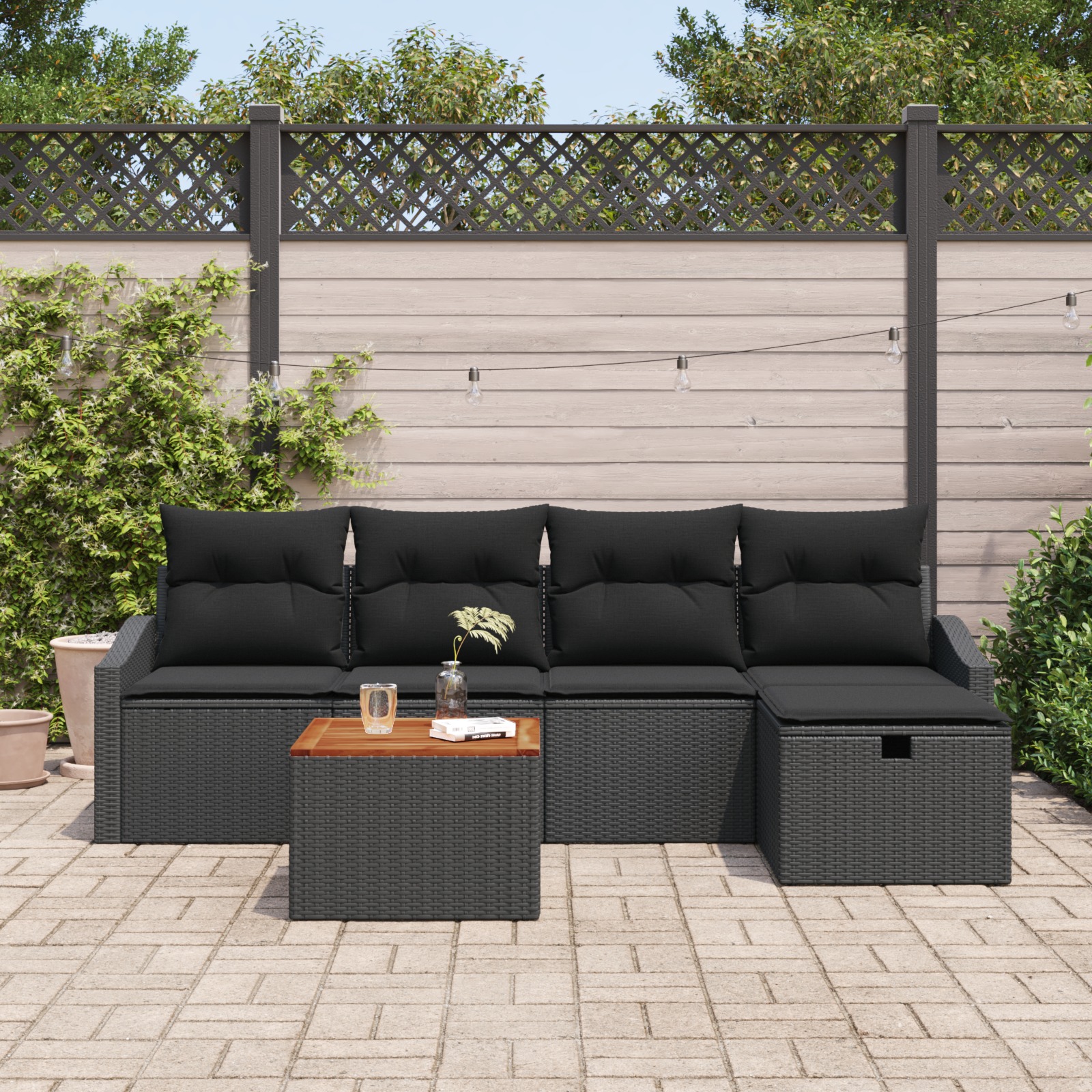 3359562 3 Set de canapele pentru grădină cu pernă 6 pcs Negru Rattan poli Set de canapele pentru grădină cu pernă 6 pcs Negru Rattan poli - imagine 3