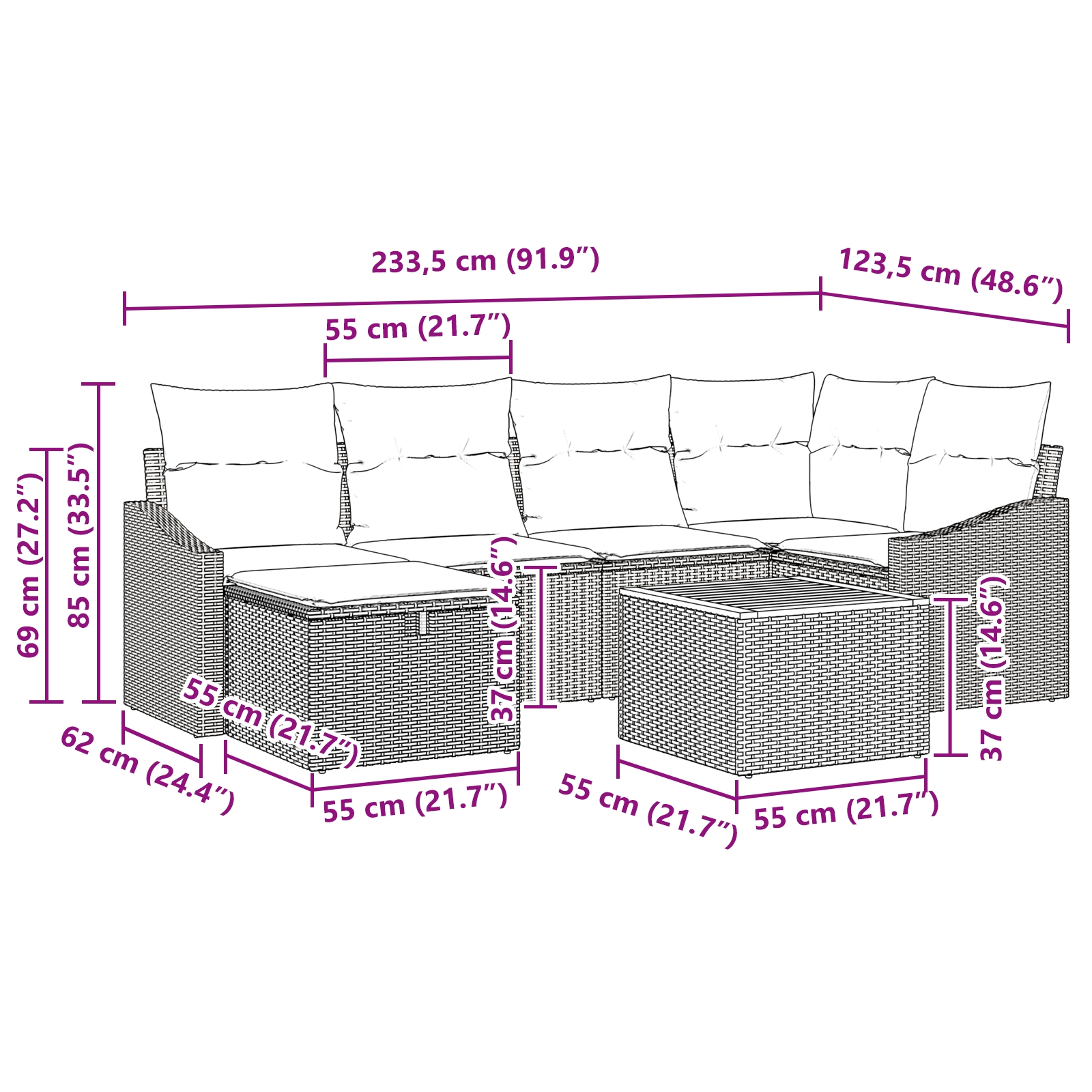 3359565 11 Set de canapele pentru grădină cu pernă 7 pcs Negru Rattan poli Set de canapele pentru grădină cu pernă 7 pcs Negru Rattan poli - imagine 11