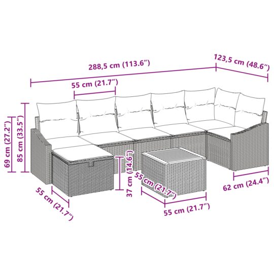 3359573 11 Set de canapele pentru grădină cu pernă 8 pcs Gri Rattan poli 3359573 11