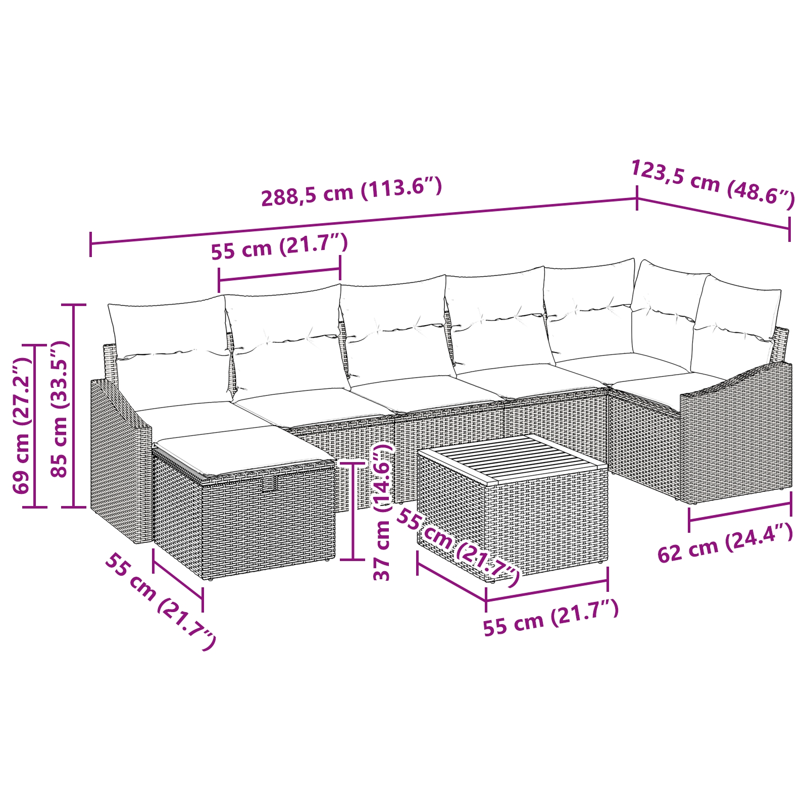 3359573 11 Set de canapele pentru grădină cu pernă 8 pcs Gri Rattan poli Set de canapele pentru grădină cu pernă 8 pcs Gri Rattan poli - imagine 11