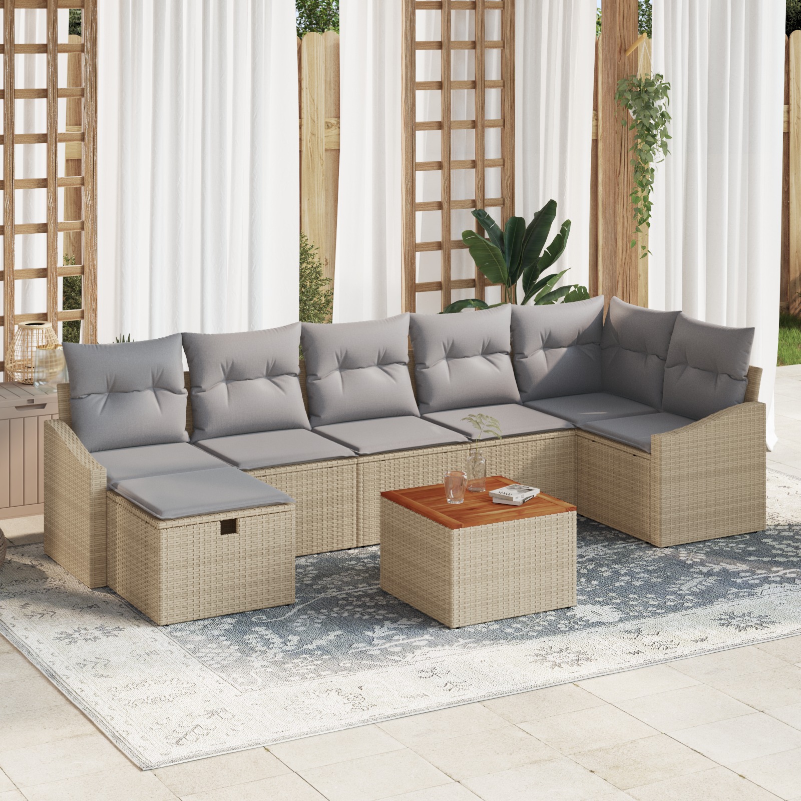 3359574 1 Set de canapele pentru grădină cu pernă 8 pcs Bej Rattan poli Set de canapele pentru grădină cu pernă 8 pcs Bej Rattan poli