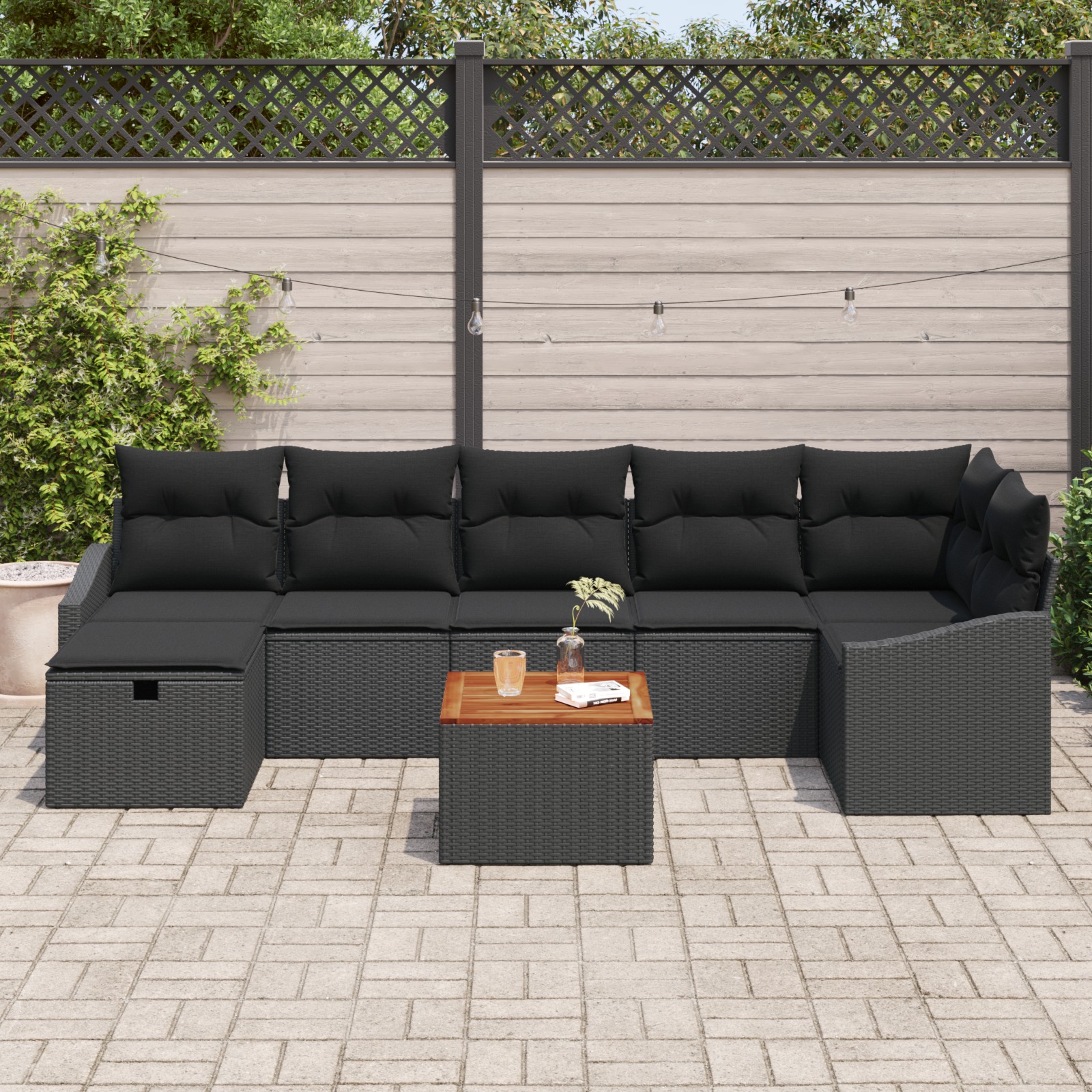 3359576 3 Set de canapele pentru grădină cu pernă 8 pcs Negru Rattan poli Set de canapele pentru grădină cu pernă 8 pcs Negru Rattan poli - imagine 3