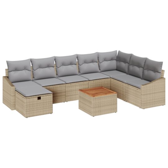 Alternative view of Set de canapele pentru grădină cu pernă 9 pcs Bej Rattan poli