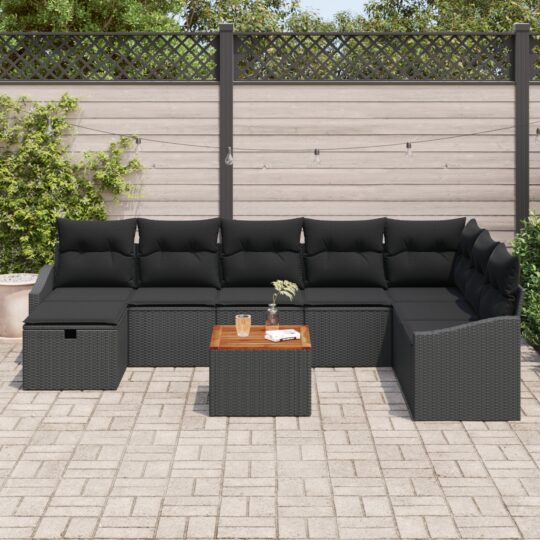 3359583 3 Set de canapele pentru grădină cu pernă 9 pcs Negru Rattan poli 3359583 3