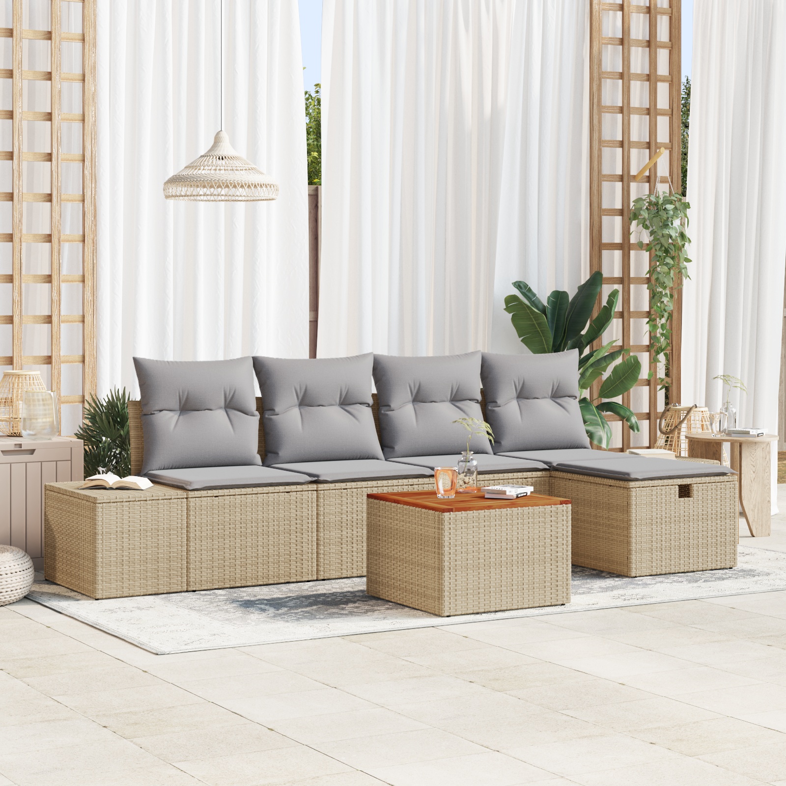 3359588 1 Set de canapele pentru grădină cu pernă 6 pcs Bej Rattan poli Set de canapele pentru grădină cu pernă 6 pcs Bej Rattan poli