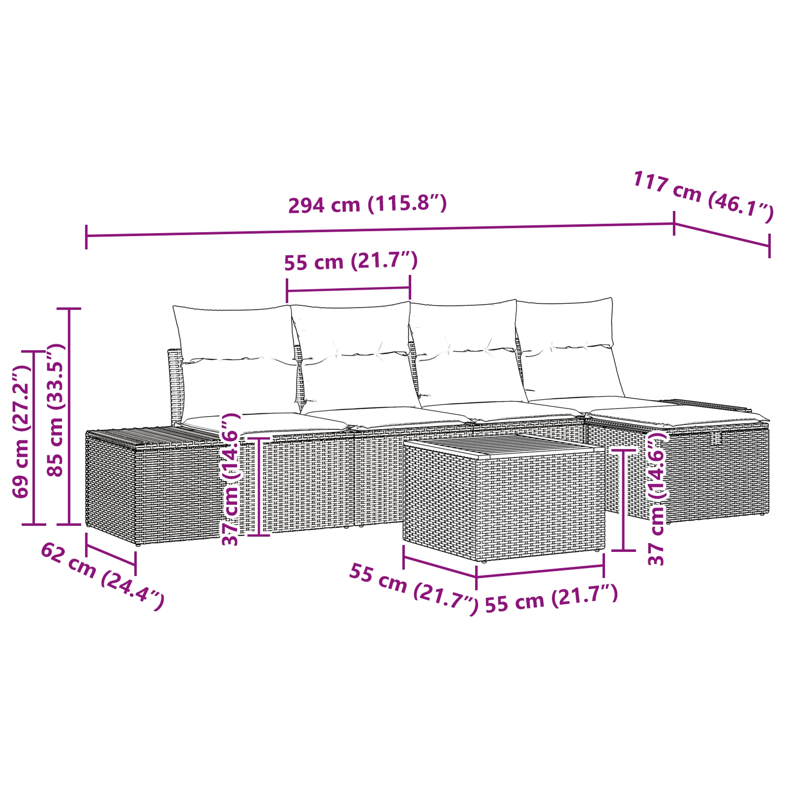 3359588 10 Set de canapele pentru grădină cu pernă 6 pcs Bej Rattan poli Set de canapele pentru grădină cu pernă 6 pcs Bej Rattan poli - imagine 10