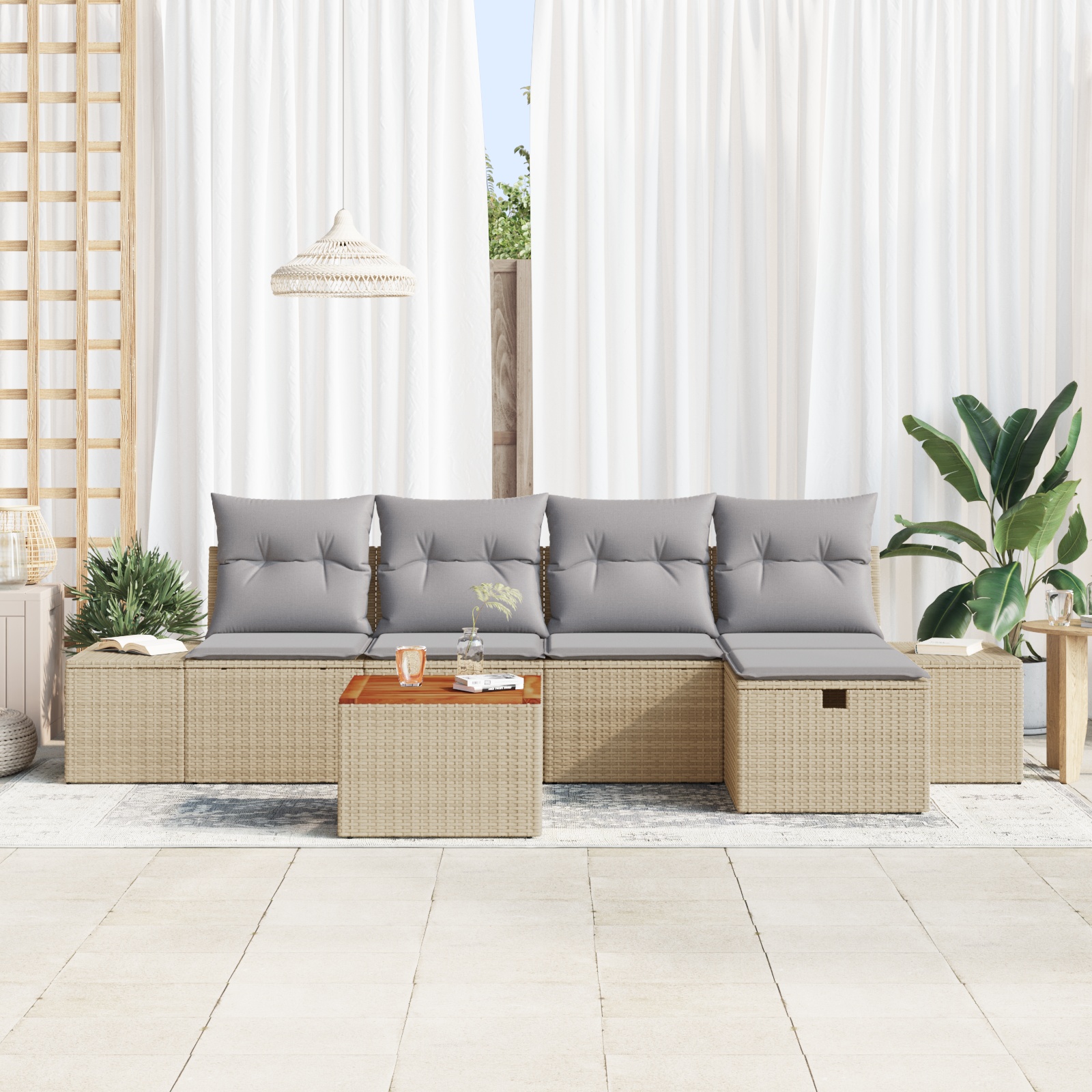 3359588 3 Set de canapele pentru grădină cu pernă 6 pcs Bej Rattan poli Set de canapele pentru grădină cu pernă 6 pcs Bej Rattan poli - imagine 3