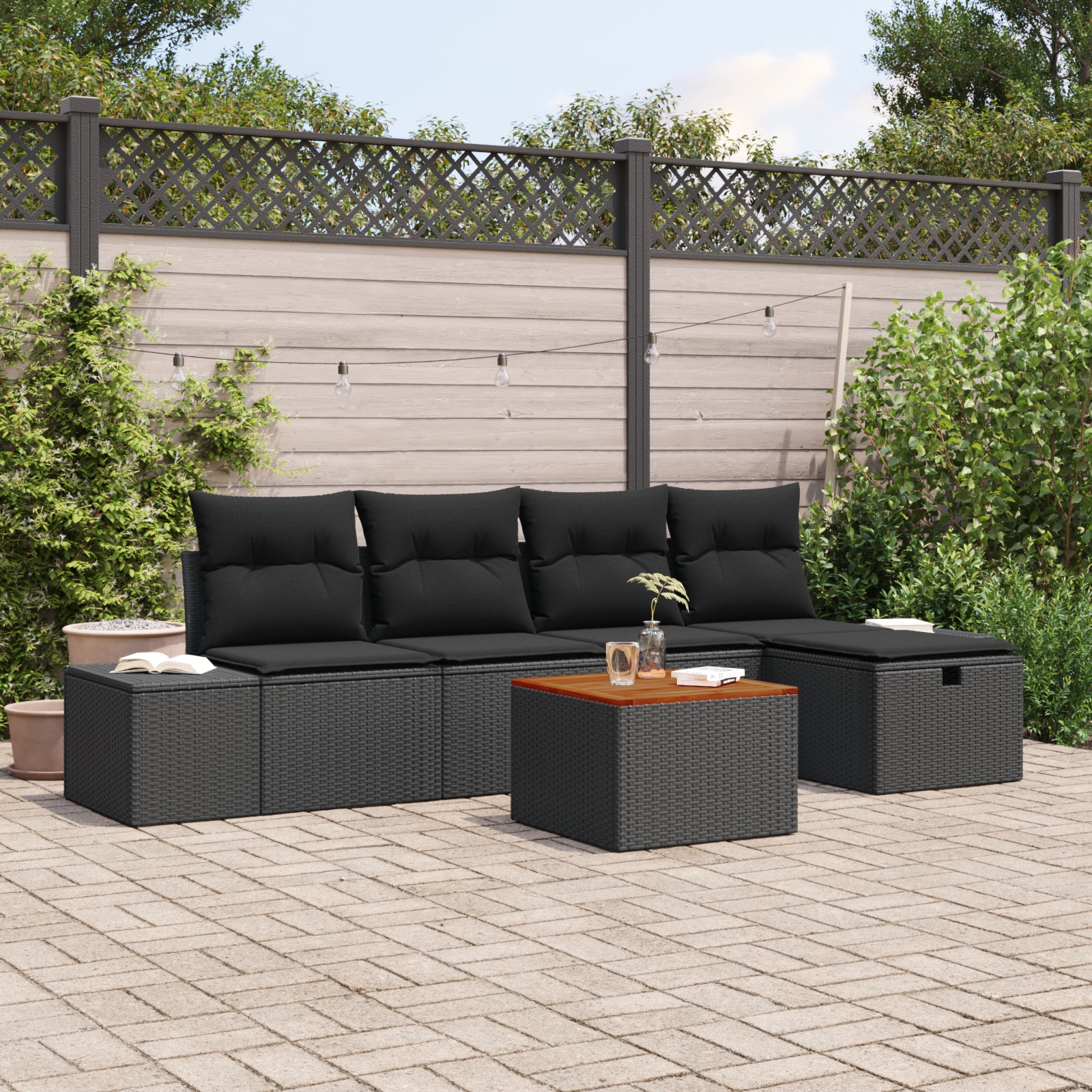 3359590 1 Set de canapele pentru grădină cu pernă 6 pcs Negru Rattan poli Set de canapele pentru grădină cu pernă 6 pcs Negru Rattan poli