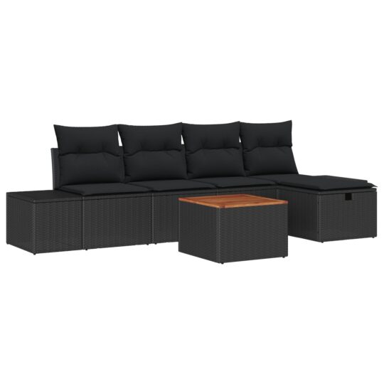 3359590 2 Set de canapele pentru grădină cu pernă 6 pcs Negru Rattan poli 3359590 2