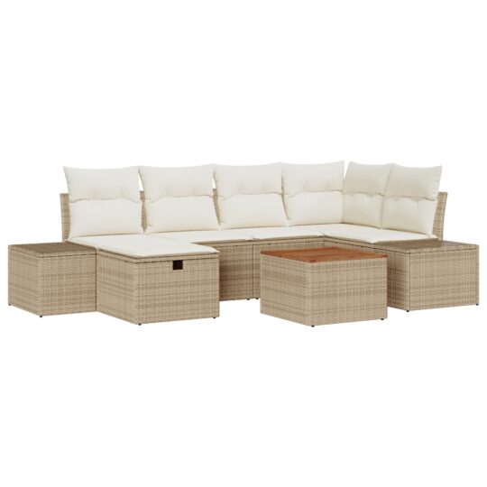 3359596 2 Set de canapele pentru grădină cu pernă 7 pcs Bej Rattan poli 3359596 2