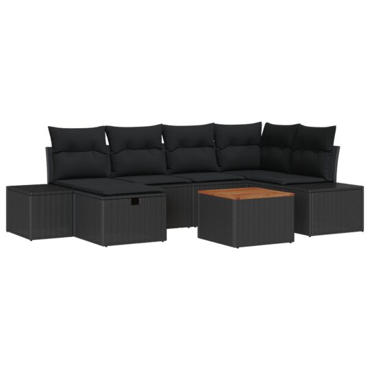 3359597 2 Set de canapele pentru grădină cu pernă 7 pcs Negru Rattan poli 3359597 2