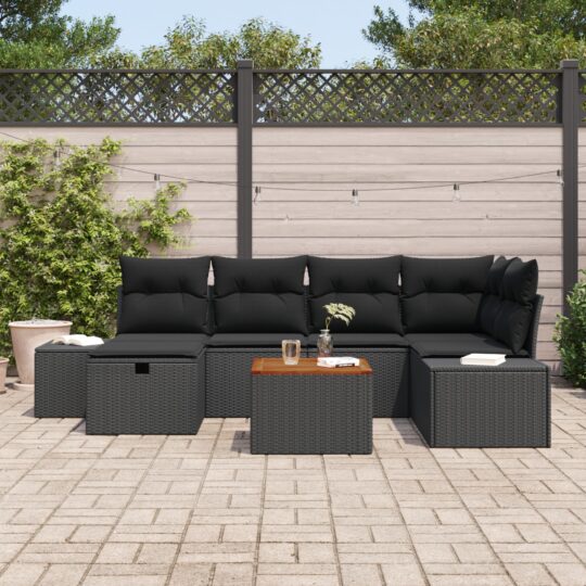 3359597 3 Set de canapele pentru grădină cu pernă 7 pcs Negru Rattan poli 3359597 3