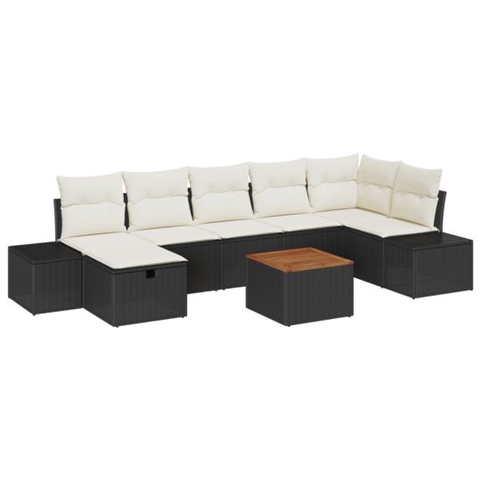 Alternative view of Set de canapele pentru grădină cu pernă 8 pcs Negru Rattan poli